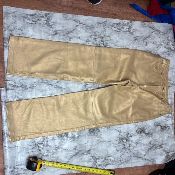 Nine West 100% Leather Y2K  Gold Metallic Pants size 10 NWT Deadstock 90s retro - Picture 7 of 9